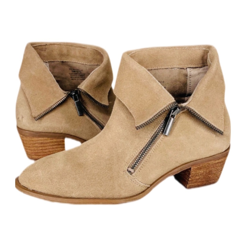 Sole Society Nickelle Tan Suede Leather Stacked Heel Ankle Boots Size 7
